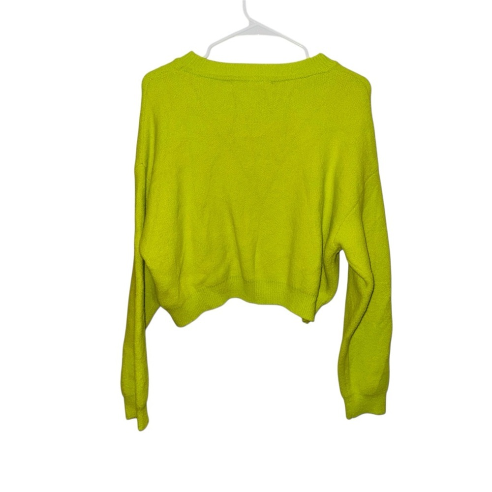 Zara Neon Green Edgy Cropped Fuzzy Crew Neck Sweater - Picture 4 of 5